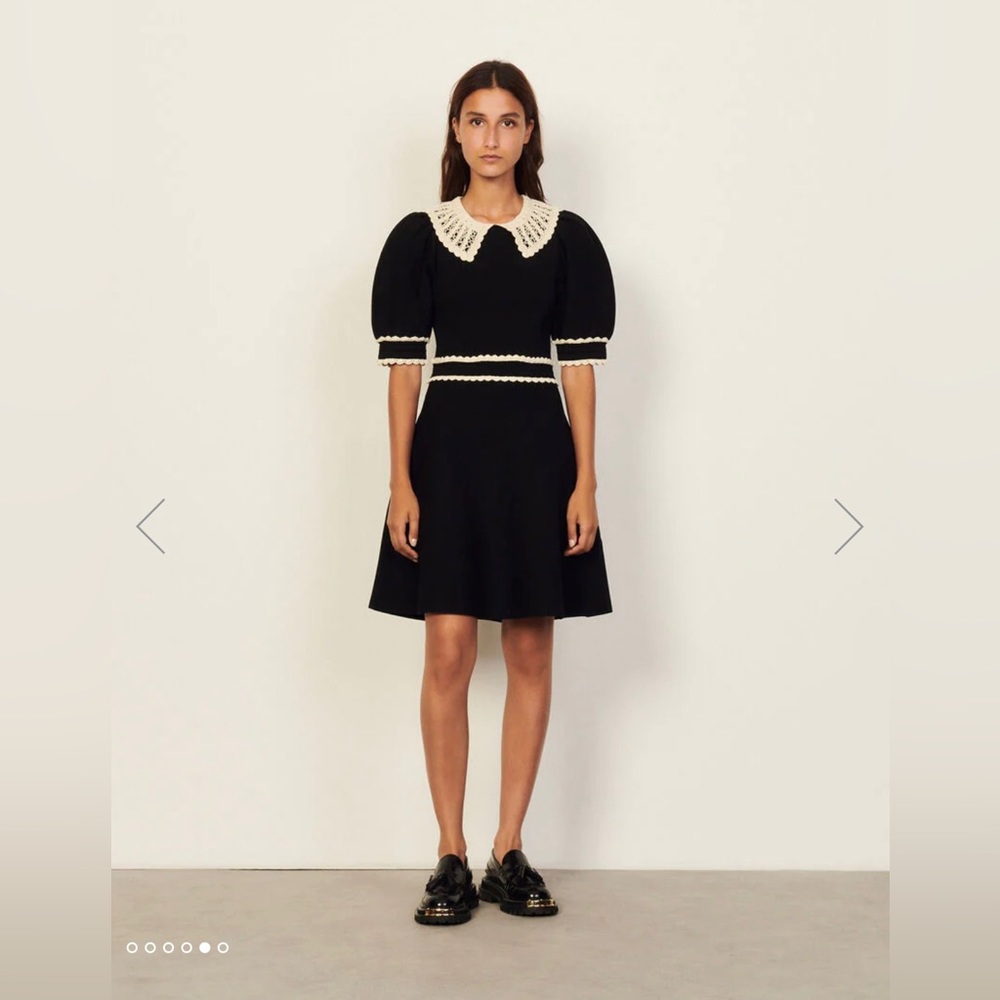 SANDRO Evonna Dress with Contrasting Knit Collar Black
